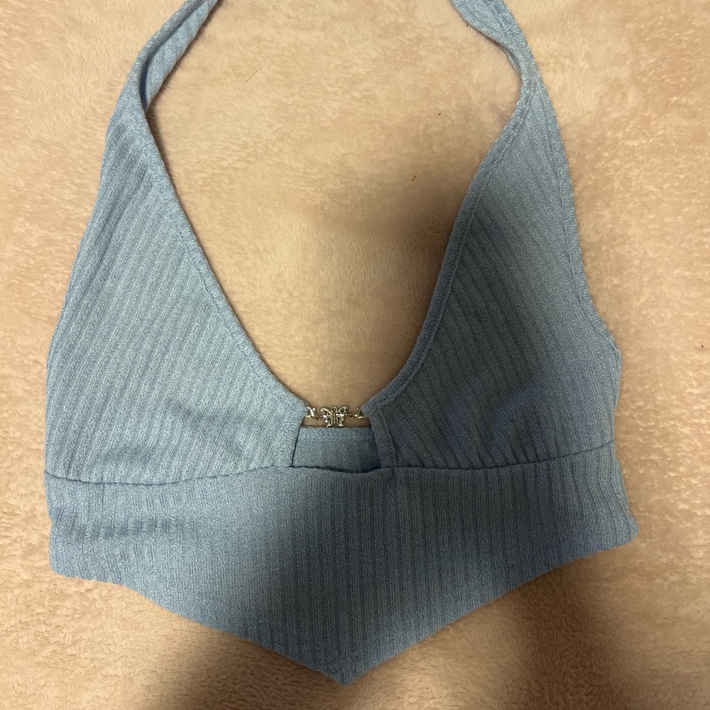 Stylish Blue Ribbed Halter Top